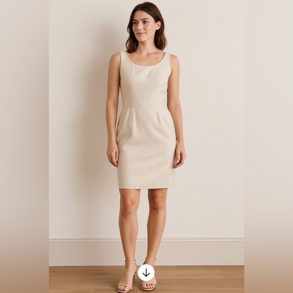 Y2K 2000s Esprit Beige Ivory Sheath Midi Tailored Cocktail Dress Size 8 Medium